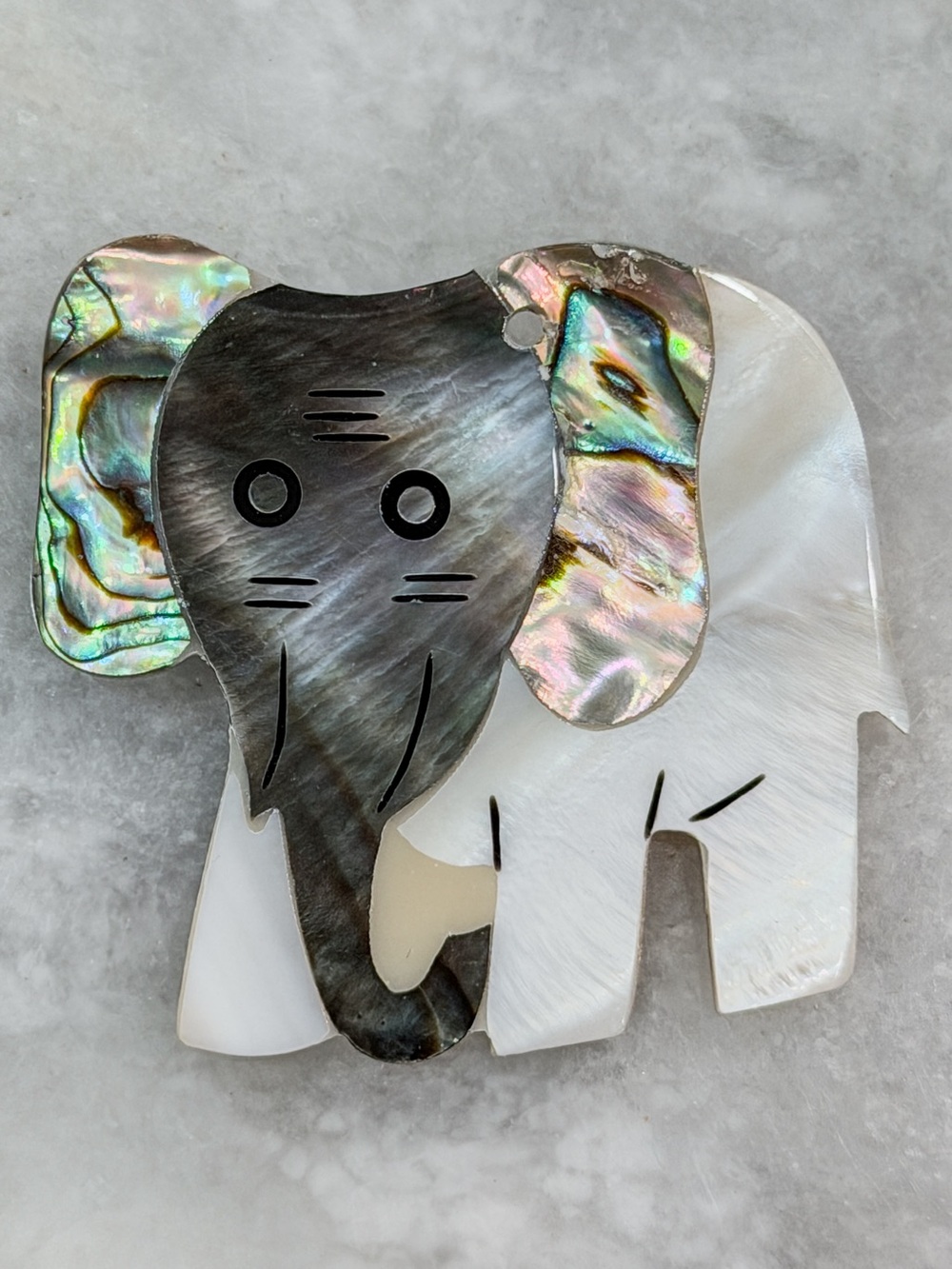 Mother of Pearl & Abalone Shell Silver Elephant Brooch
